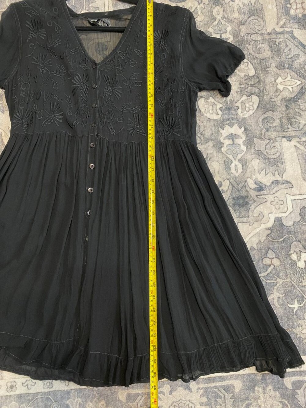Vintage Sheer Black Embroidered Dress/Medium - Picture 12 of 12